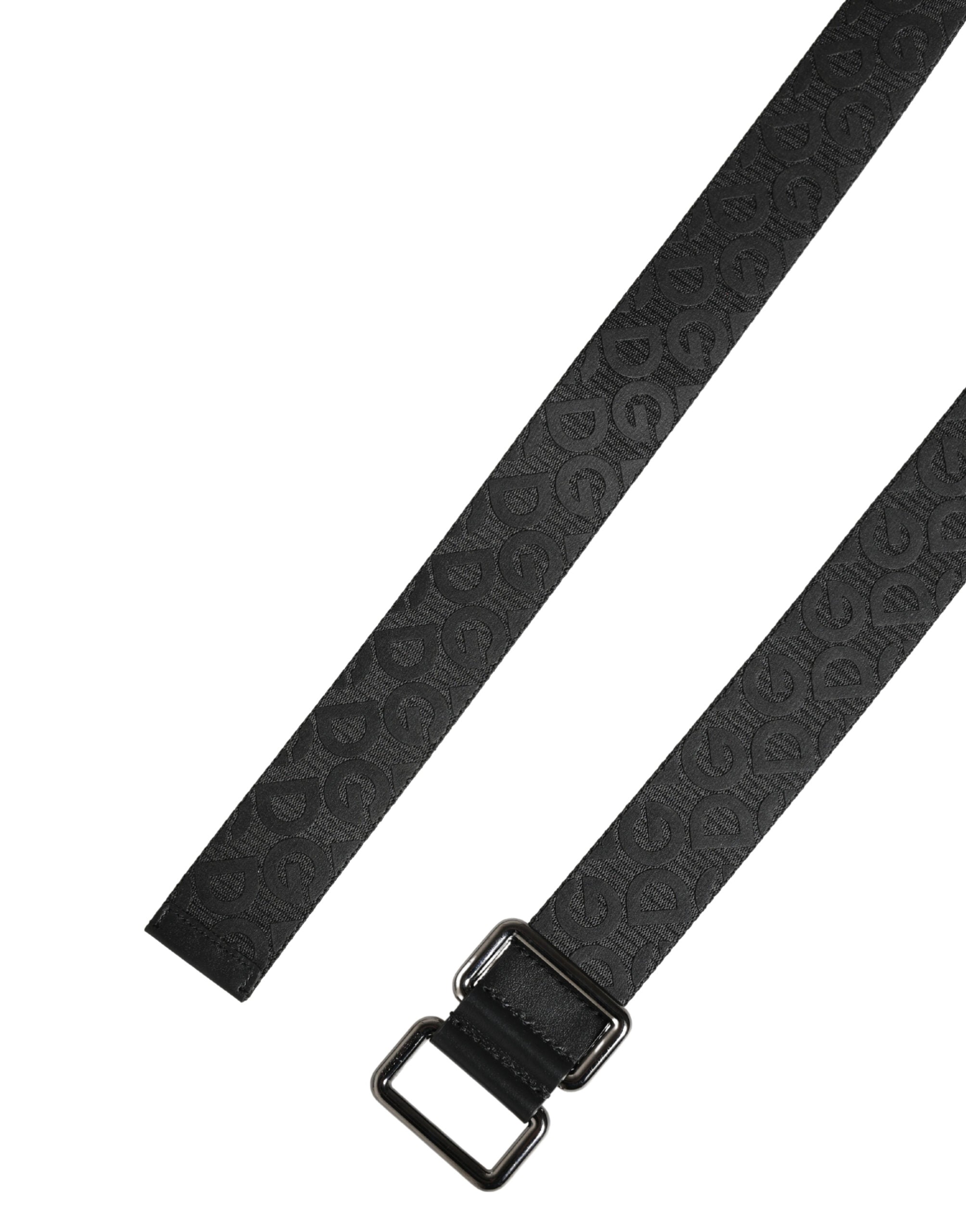 Black Logo Monogram Silver Metal Buckle Belt