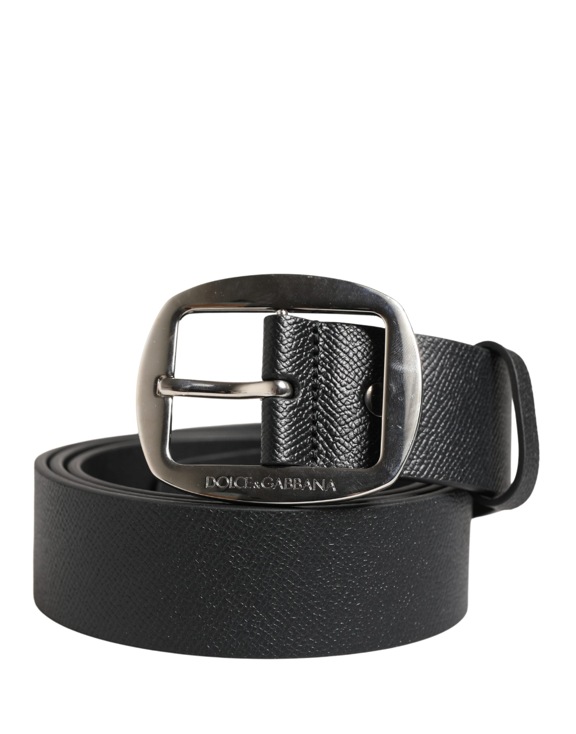 Black Calf Leather Silver Metal Buckle Belt