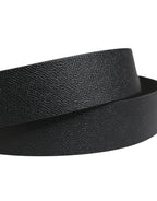 Black Calf Leather Silver Metal Buckle Belt