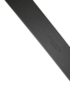 Black Calf Leather Silver Metal Buckle Belt