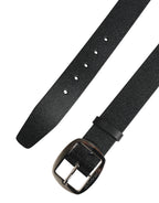 Black Calf Leather Silver Metal Buckle Belt