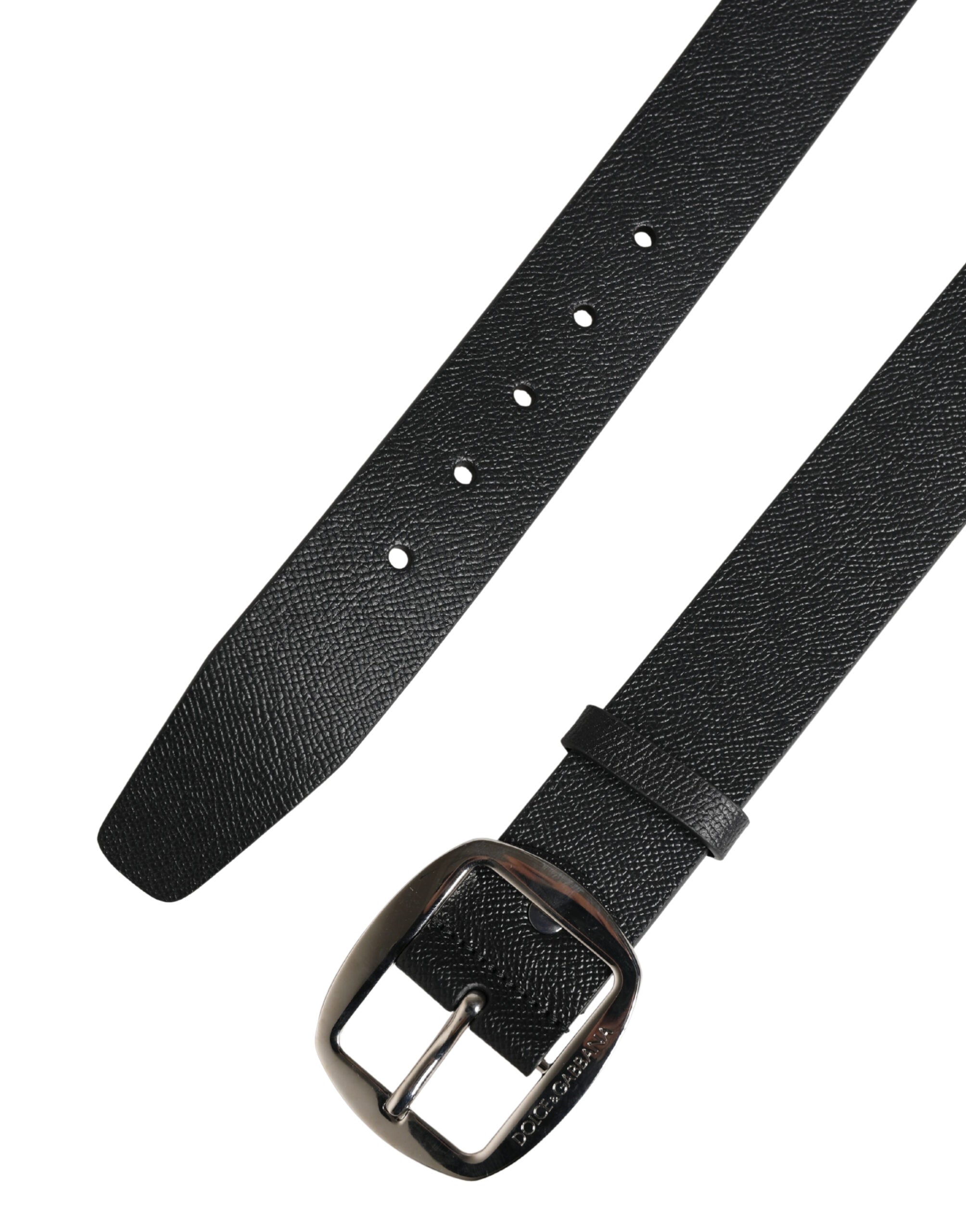 Black Calf Leather Silver Metal Buckle Belt