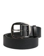 Black Calf Leather Silver Metal Buckle Belt