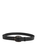 Black Calf Leather Silver Metal Buckle Belt