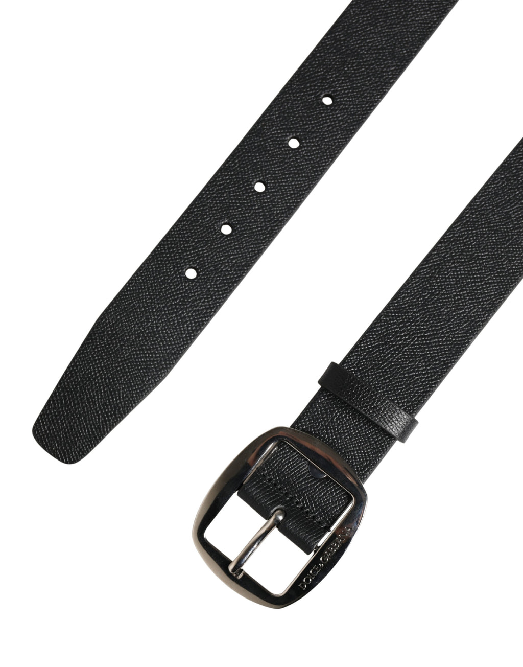 Black Calf Leather Silver Metal Buckle Belt