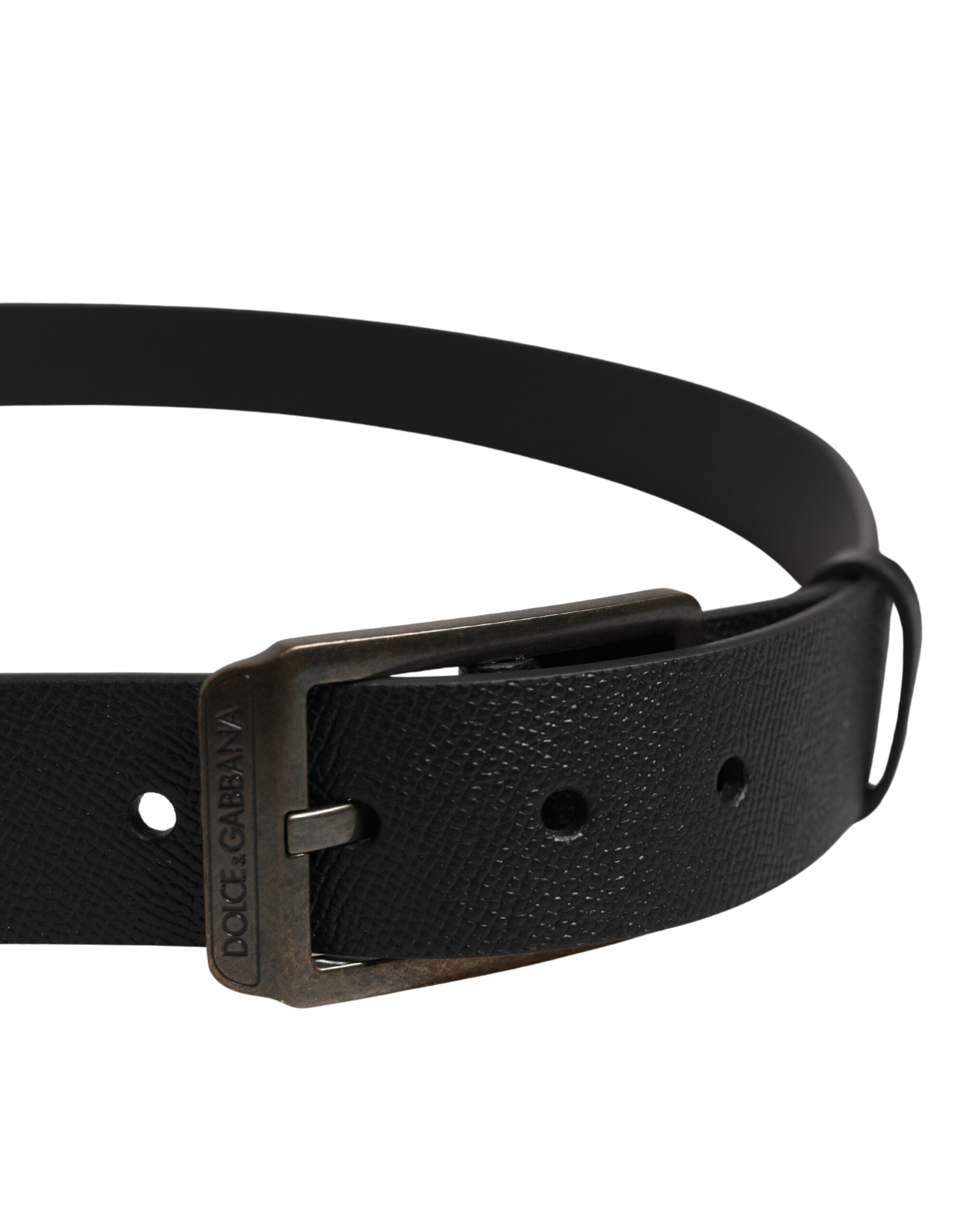 Black Calf Leather Gold Metal Buckle Belt