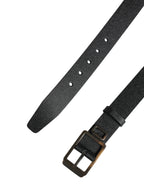 Black Calf Leather Gold Metal Buckle Belt