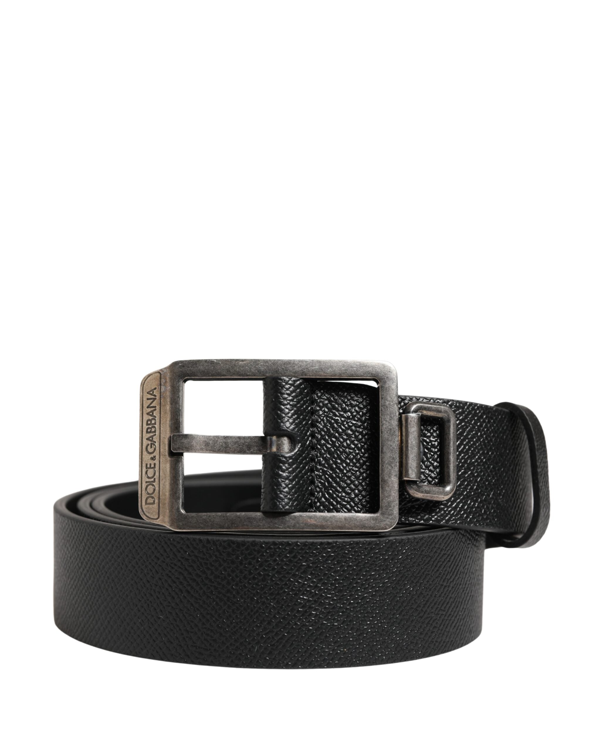 Black Calf Leather Silver Metal Buckle Belt