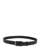 Black Calf Leather Silver Metal Buckle Belt