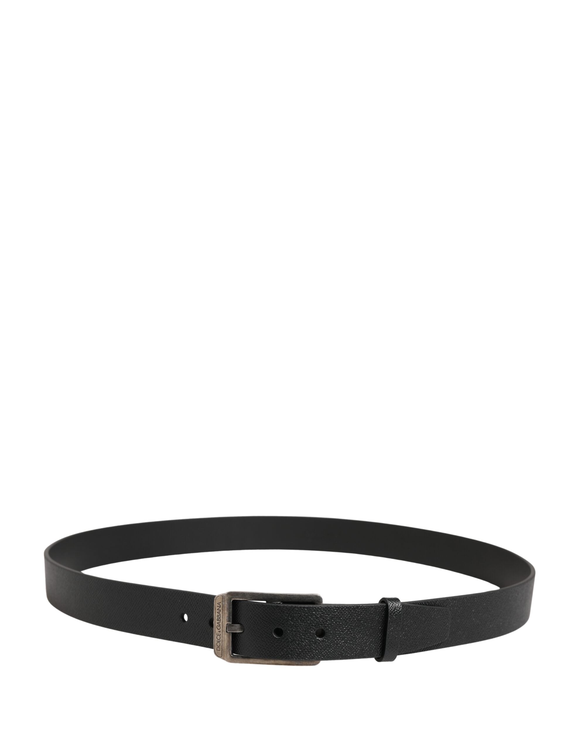 Black Calf Leather Silver Metal Buckle Belt