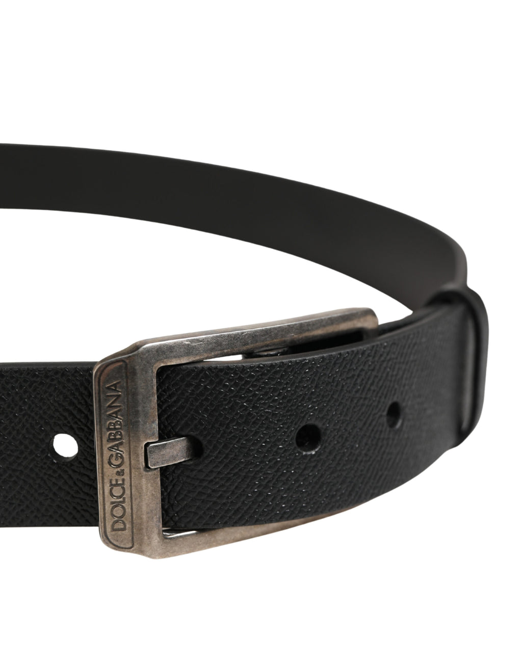 Black Calf Leather Silver Metal Buckle Belt