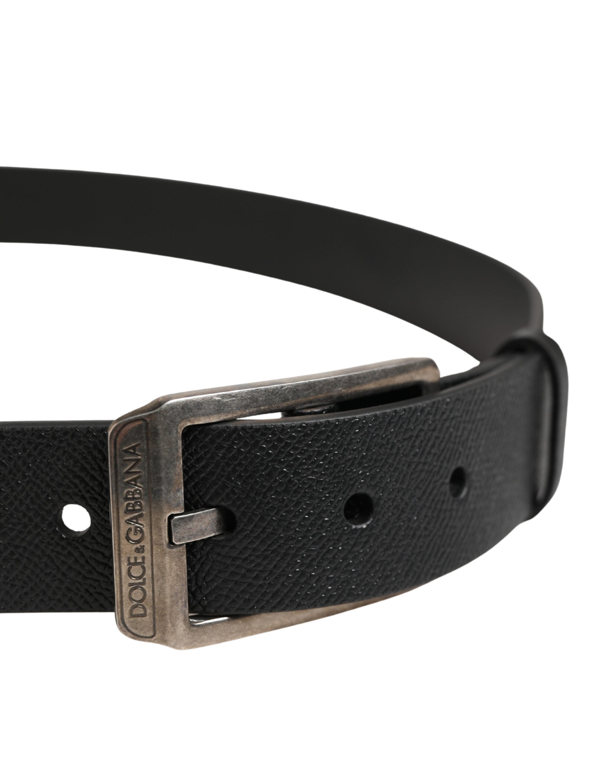 Black Calf Leather Silver Metal Buckle Belt