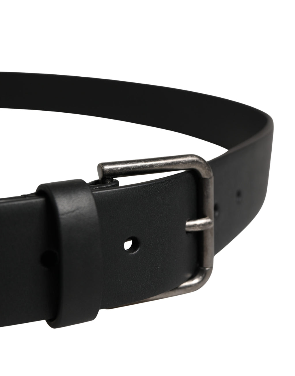 Black Calf Leather Silver Metal Buckle Belt