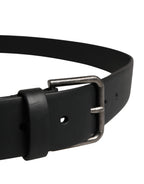 Black Calf Leather Silver Metal Buckle Belt