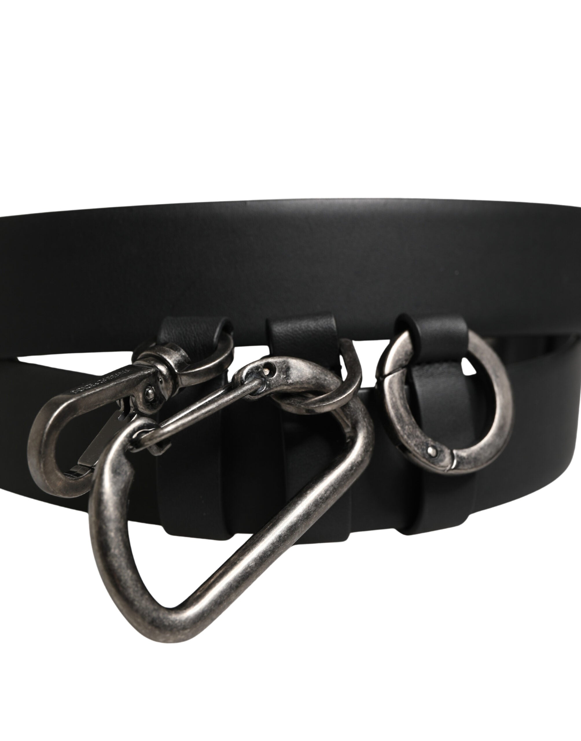 Black Calf Leather Silver Metal Buckle Belt