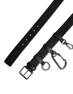 Black Calf Leather Silver Metal Buckle Belt