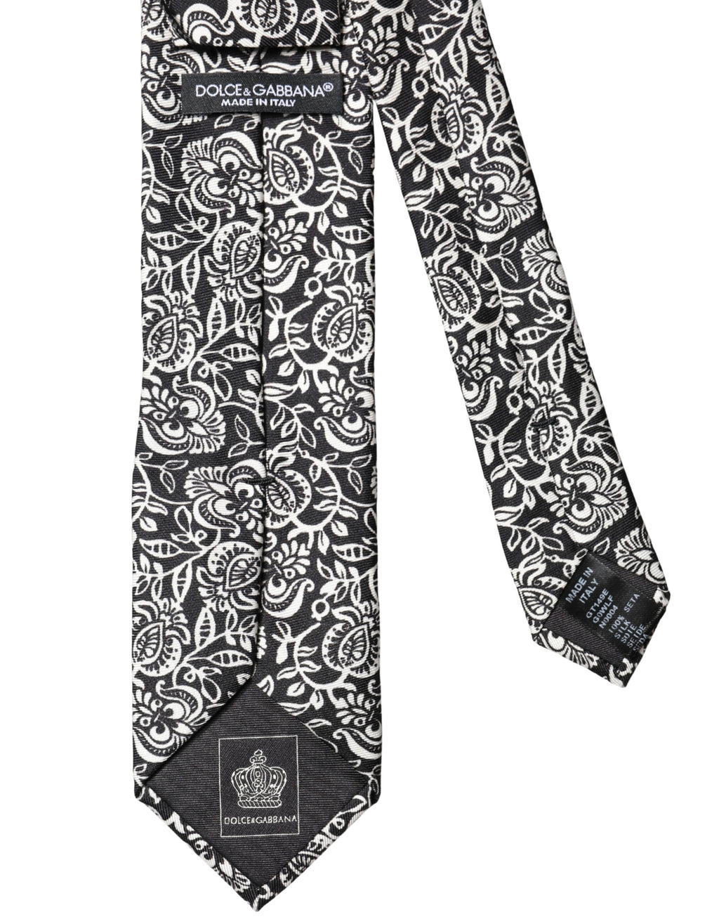 Black White Floral Fantasy Silk Adjustable Necktie Tie