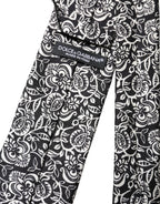 Black White Floral Fantasy Silk Adjustable Necktie Tie