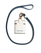 White Calf Leather Logo Flip Holder Strap Airpods Case