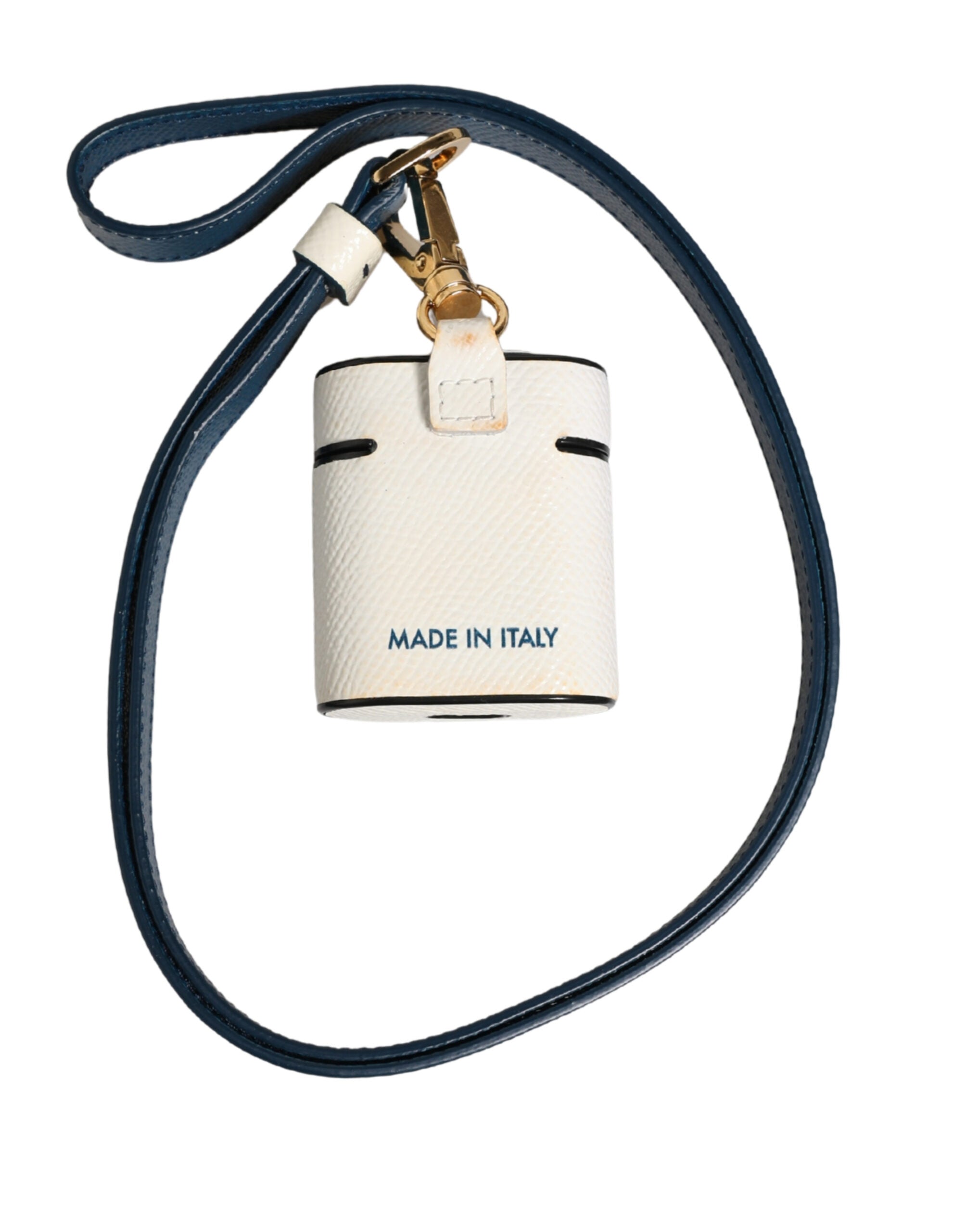 White Calf Leather Logo Flip Holder Strap Airpods Case