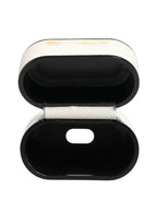 White Calf Leather Logo Flip Holder Strap Airpods Case