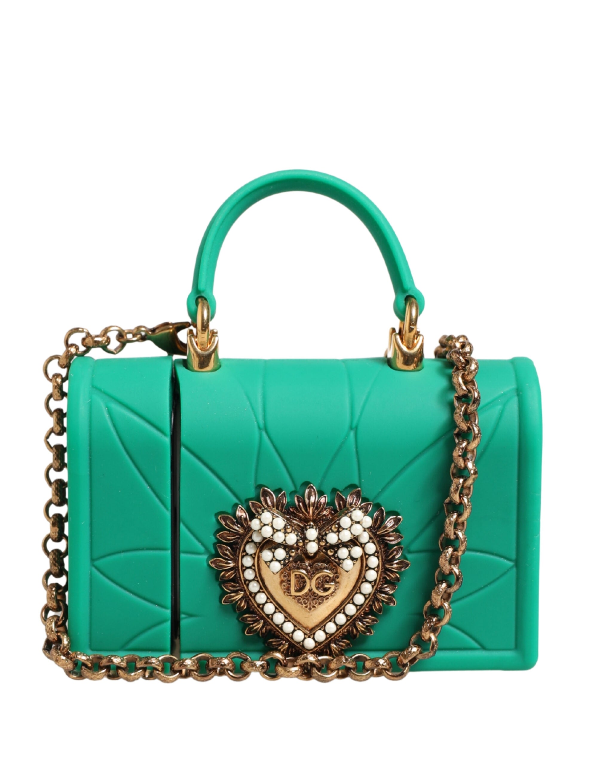 Green Silicone Devotion Heart Bag Gold Chain  Airpods Case