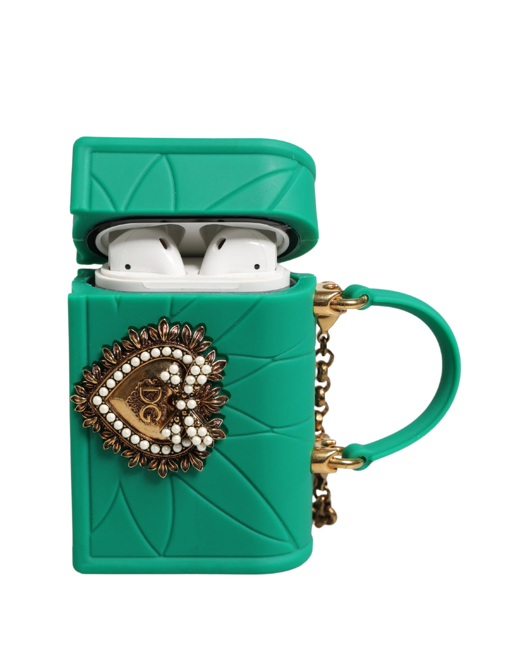 Green Silicone Devotion Heart Bag Gold Chain  Airpods Case