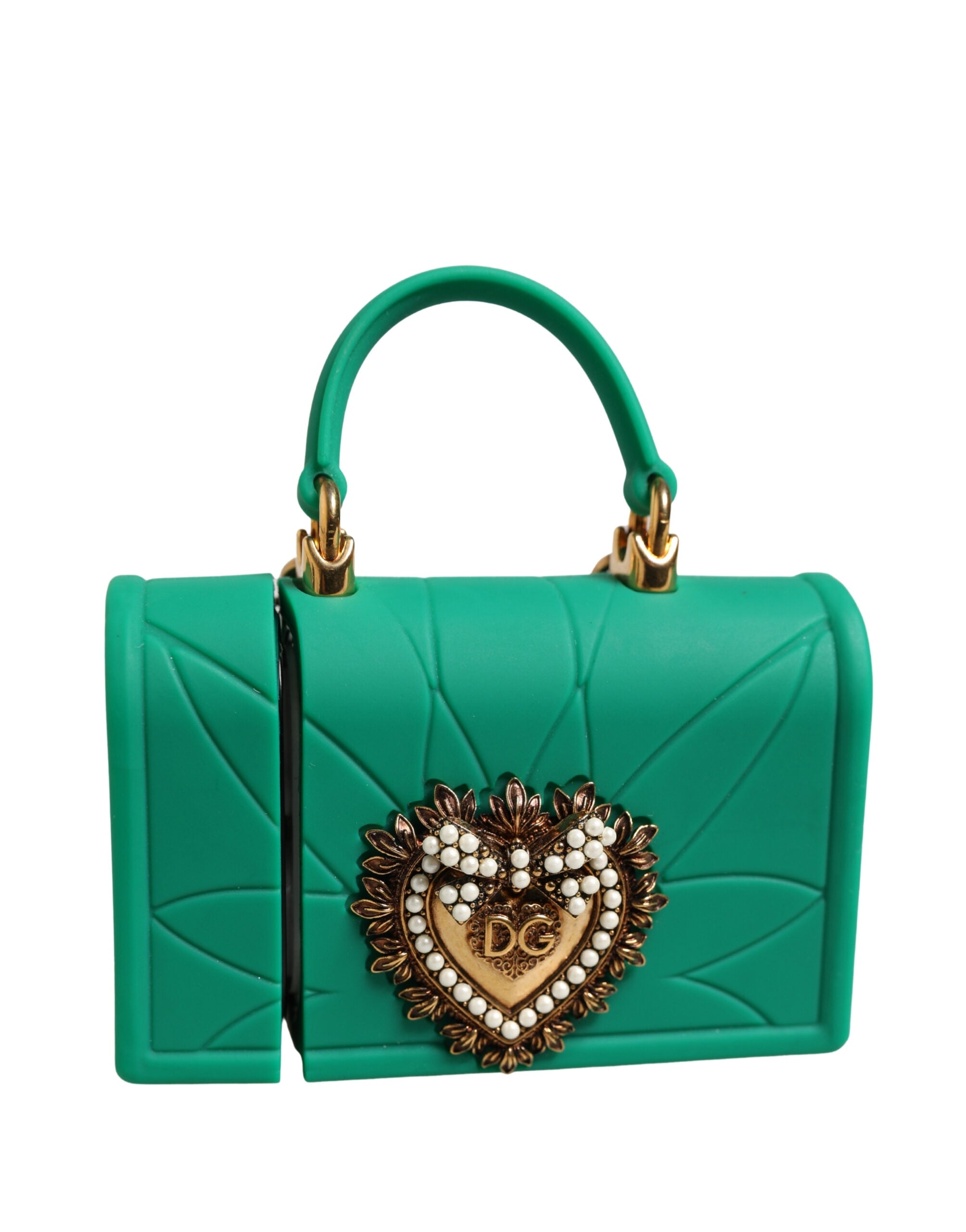 Green Silicone Devotion Heart Bag Gold Chain  Airpods Case