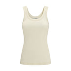 Beige Cotton Sleeveles T-Shirt