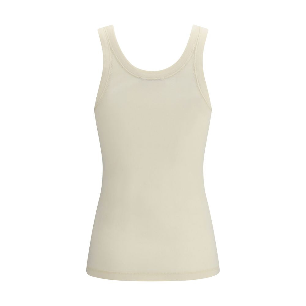 Beige Cotton Sleeveles T-Shirt