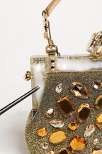 Gold Vanda Crystal Evening Clutch Shoulder Handbag  Bag