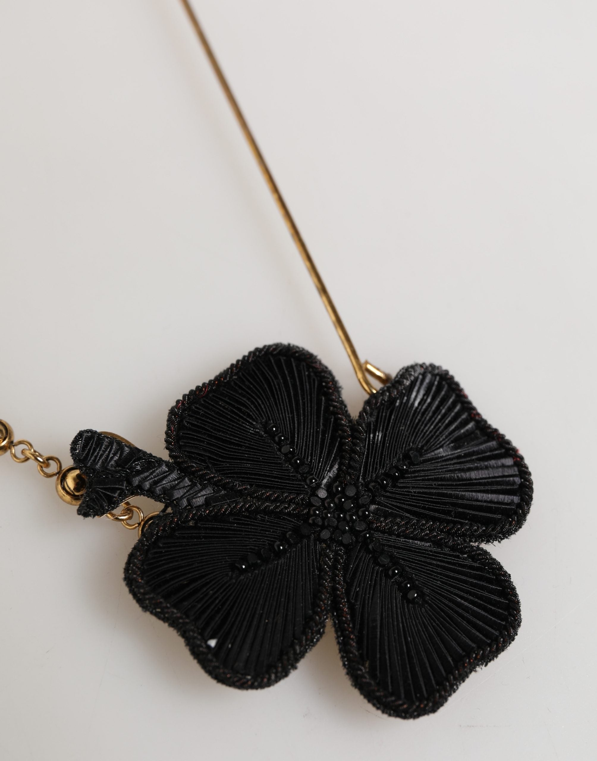 Black Gold Brass Crystal Chain Women Lapel Pin Brooch