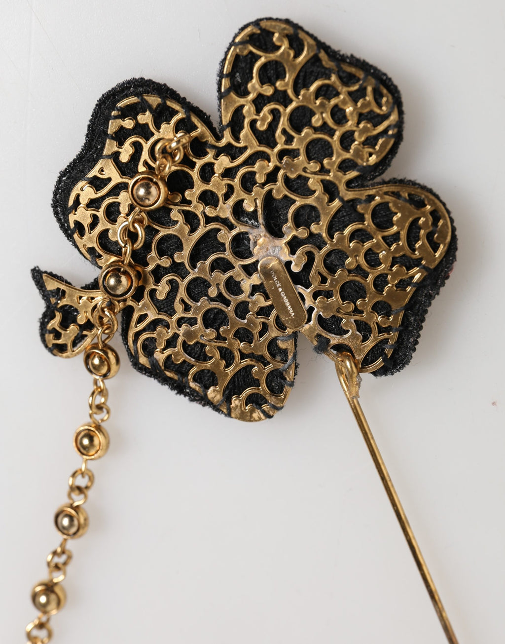 Black Gold Brass Crystal Chain Women Lapel Pin Brooch