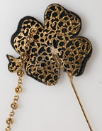 Black Gold Brass Crystal Chain Women Lapel Pin Brooch