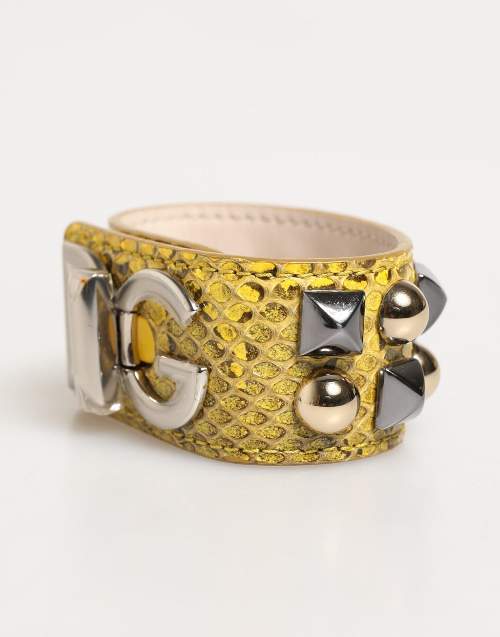 Yellow Leather Cuff Studded Embellished Bracelet