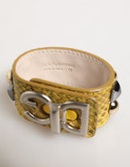 Yellow Leather Cuff Studded Embellished Bracelet
