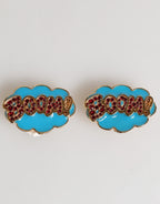 Gold Brass BOOM Cartoon Crystal Clip-On Women