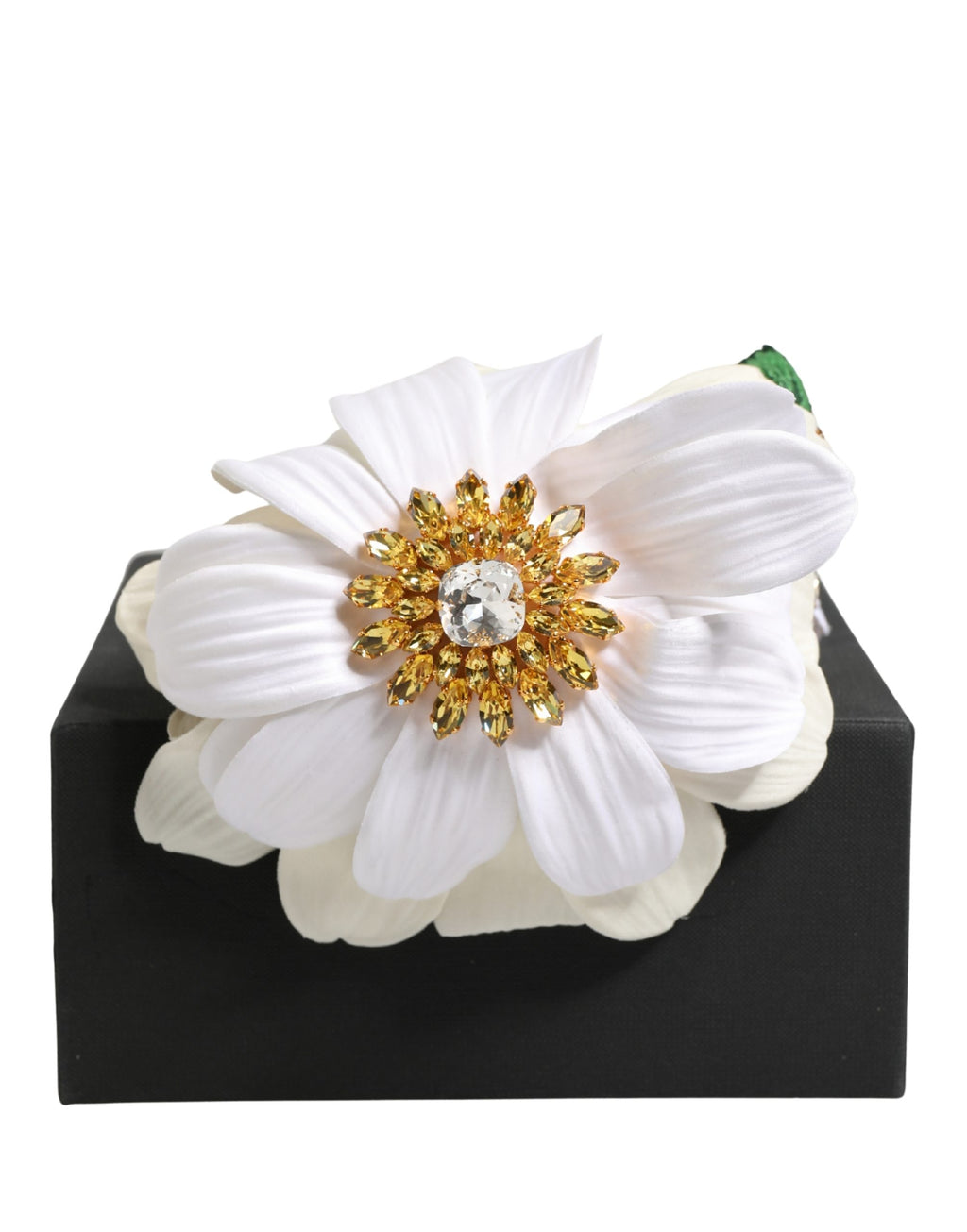 White Yellow Silk Blend Floral Crystals Diadem Headband