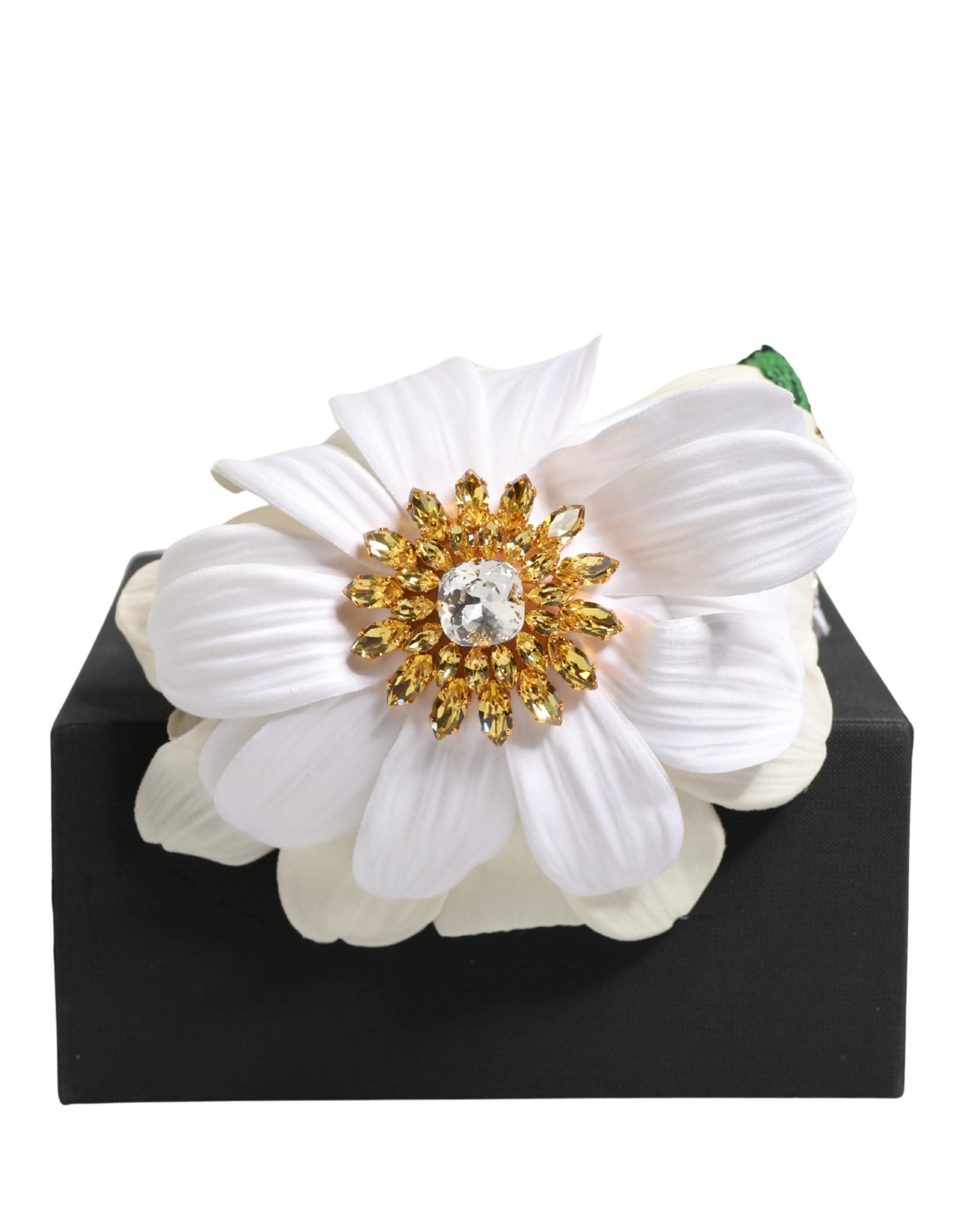 White Yellow Silk Blend Floral Crystals Diadem Headband