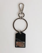 Black Silver Brass LogoPlaque Metal Ring Keyring  Keychain