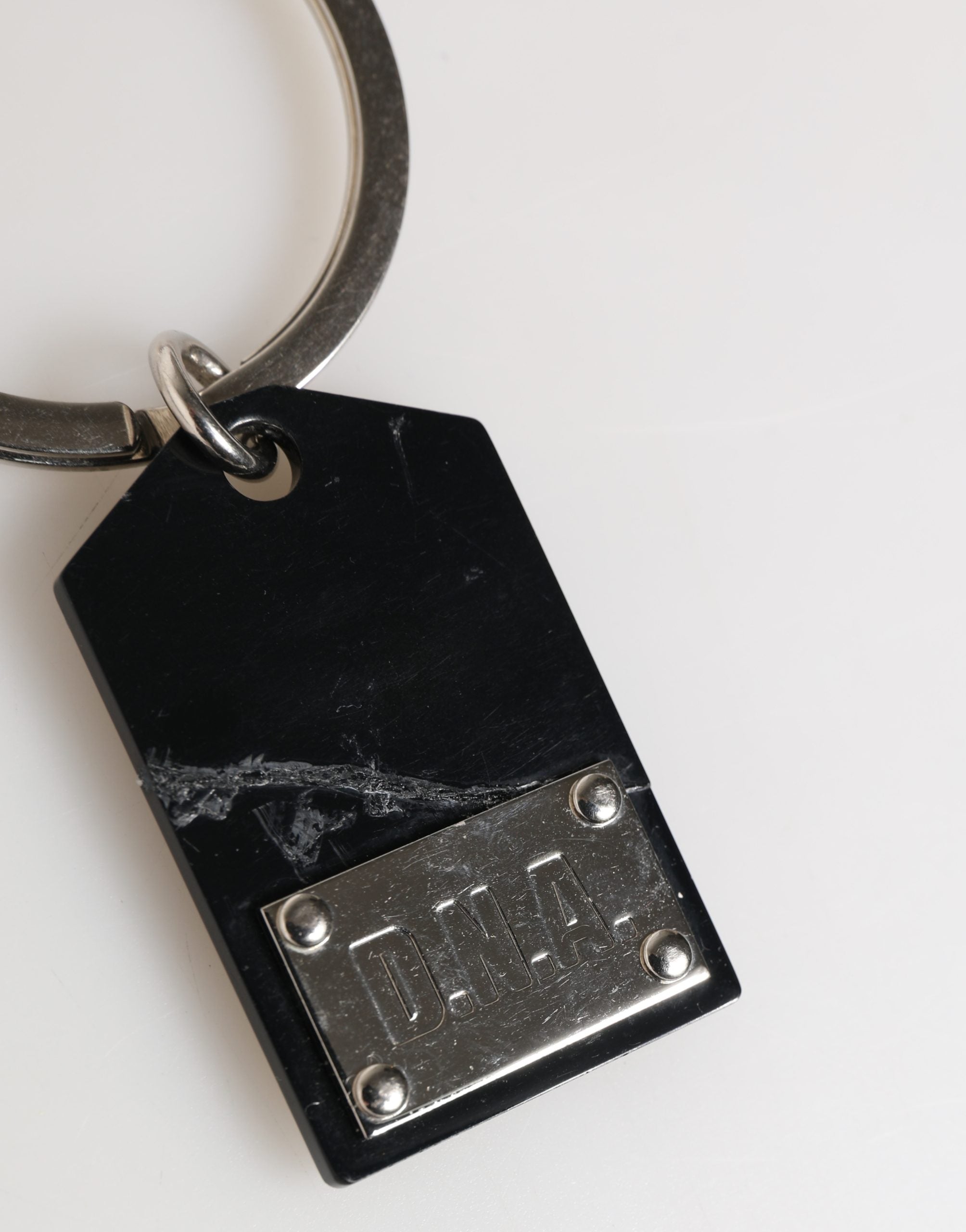 Black Silver Brass LogoPlaque Metal Ring Keyring  Keychain