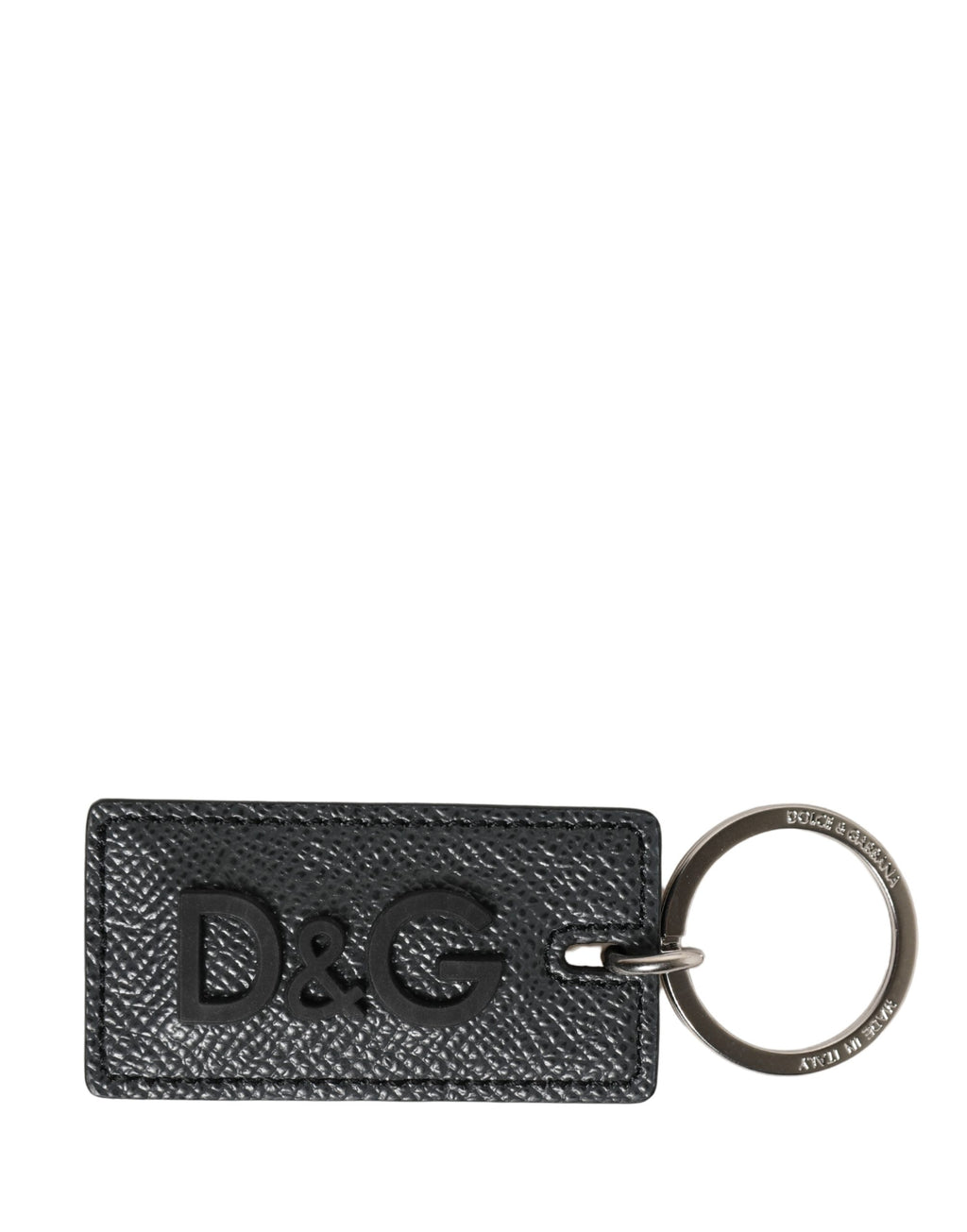 Black Calf Leather D&G Logo Metal Ring Keyring Keychain