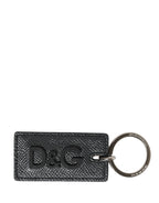 Black Calf Leather D&G Logo Metal Ring Keyring Keychain