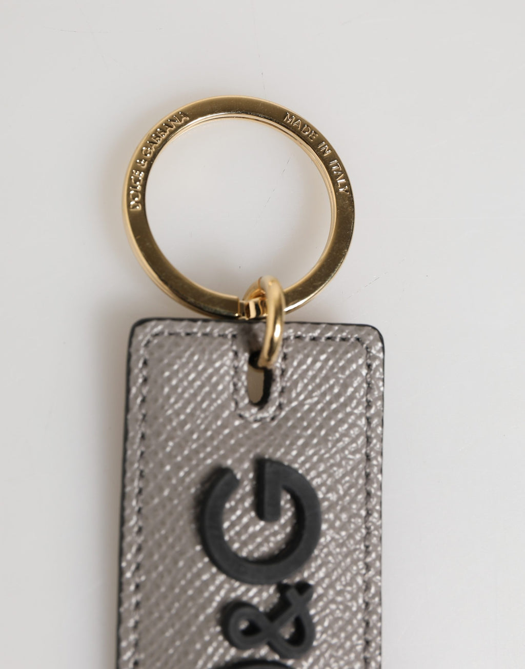 Gray Calf Leather D&G Logo Metal Ring Keyring Keychain