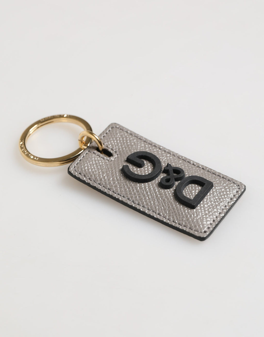 Gray Calf Leather D&G Logo Metal Ring Keyring Keychain