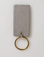Gray Calf Leather D&G Logo Metal Ring Keyring Keychain