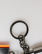 Black White Leather Nylon Logo Ring Keyring Keychain