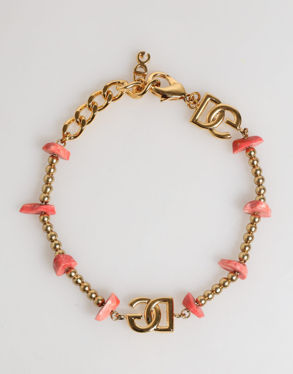 Gold Tone Brass Chain Link Resin Beaded DG Logo Bracelet