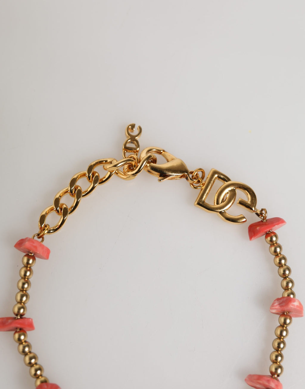 Gold Tone Brass Chain Link Resin Beaded DG Logo Bracelet