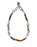 Silver Tone Brass Chain Beaded Gem DG Logo Bracelet